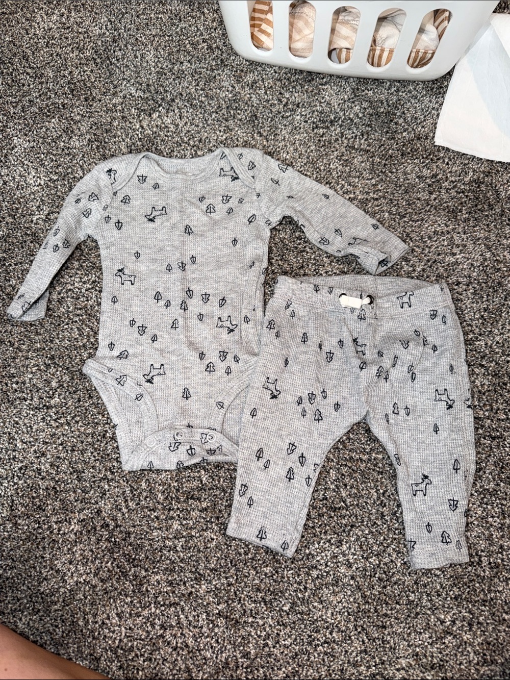 Carter's Gray Ribbed Baby One-Piece and Pants Set with Woodland Motif